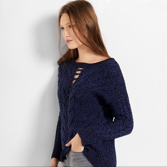 Inset Cable Knit Sweater Blue 